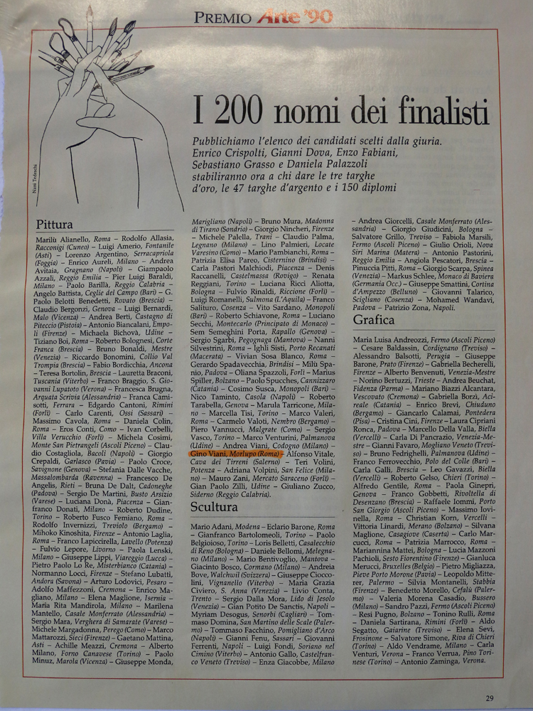 I 200 nomi dei finalisti del premio Arte 90